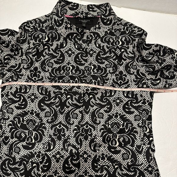 TALBOTS BLACK & WHITE DAMASK FLORAL LACE PATTERN JACKET BLAZER 4 PETITE - Picture 5 of 8